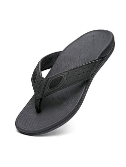 KUMNY Mens Sandals with Arch Support Orthotic Flip Flops for Plantar Fasciitis Flat Feet Indoor Outdoor Beach Slippers