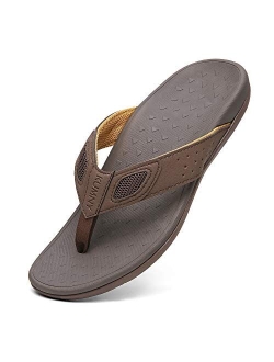 KUMNY Mens Sandals with Arch Support Orthotic Flip Flops for Plantar Fasciitis Flat Feet Indoor Outdoor Beach Slippers