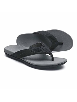 MEGNYA Mens Orthopedic Flip Flops for Plantar Fasciitis, Athletic Toe-Post Sandals with Arch Support, Comfort Walking Thong Slippers for Sport Exercise Activities