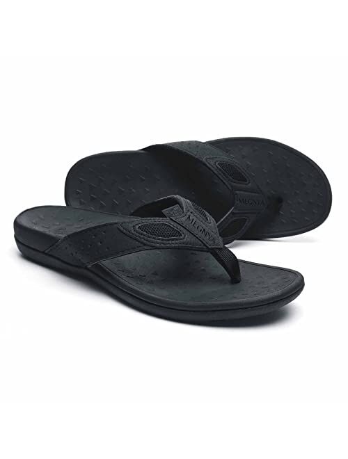 MEGNYA Mens Orthopedic Flip Flops for Plantar Fasciitis, Athletic Toe-Post Sandals with Arch Support, Comfort Walking Thong Slippers for Sport Exercise Activities