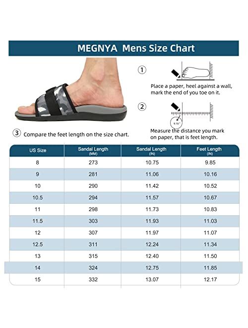 MEGNYA Mens Orthotic Walking Sandals with Arch Support, Comfortable Plantar Fasciitis Slides Foot Pain Relief, Casual Sandals for Men