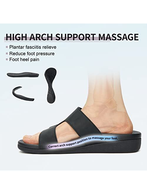 MEGNYA Women Comfortable Walking Sandals with Arch Support, Plantar Fasciitis Slides for Flat Feet Relieve, Orthopedic Sandals with adjustable straps