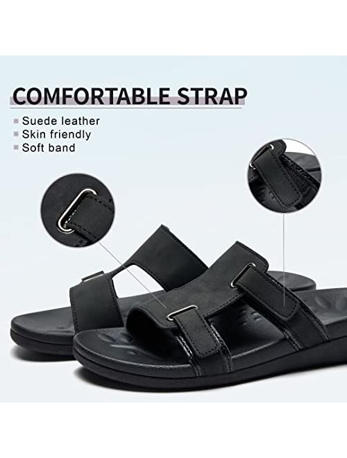 MEGNYA Women Comfortable Walking Sandals with Arch Support, Plantar Fasciitis Slides for Flat Feet Relieve, Orthopedic Sandals with adjustable straps