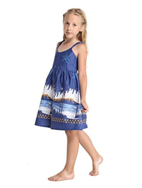 Hawaii Hangover Girl Hawaiian Classic Empire Dress with Elastic Strap in Diamond Head Palms Beach