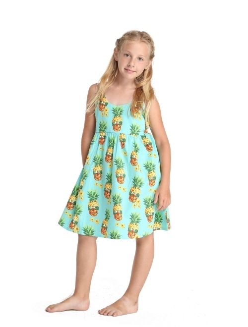 Hawaii Hangover Girl Luau Elastic Strap Dress in Halloween Pineapple Skull Turquoise