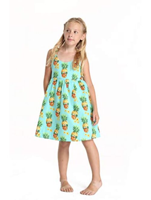 Hawaii Hangover Girl Luau Elastic Strap Dress in Halloween Pineapple Skull Turquoise