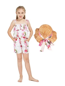 Hawaii Hangover Girl Hawaiian Ruffle Top Jumpsuit Romper in Pink White Hibiscus Vine