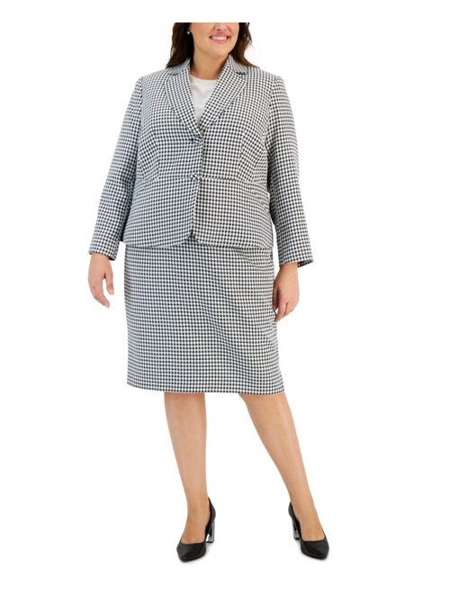 LE SUIT Plus Size Houndstooth Notched Collar Skirt Suit