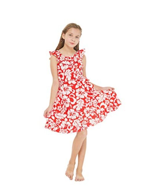 Hawaii Hangover Girl Luau Wrap Ruffle Dress in Classic Red Hibiscus