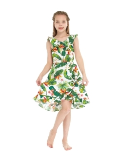 Hawaii Hangover Girl Luau Wrap Ruffle Dress in Vintage Tropical Toile