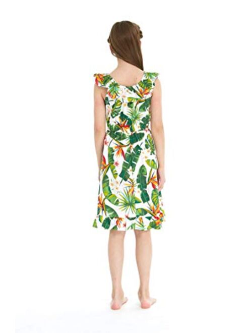 Hawaii Hangover Girl Luau Wrap Ruffle Dress in Vintage Tropical Toile