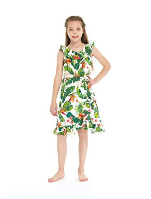 Hawaii Hangover Girl Luau Wrap Ruffle Dress in Vintage Tropical Toile