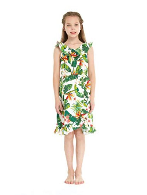 Hawaii Hangover Girl Luau Wrap Ruffle Dress in Vintage Tropical Toile