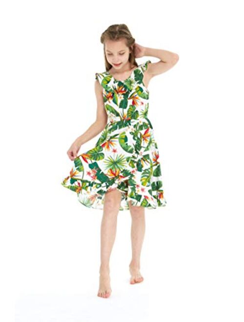 Hawaii Hangover Girl Luau Wrap Ruffle Dress in Vintage Tropical Toile