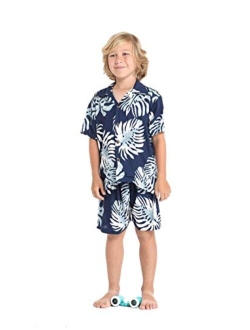 Hawaii Hangover Boy Hawaiian Shirt or Cabana Set in Palm Leaves in Cream