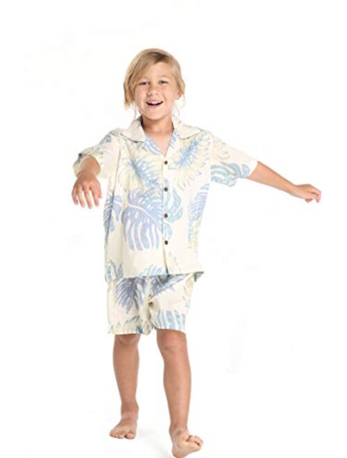 Hawaii Hangover Boy Hawaiian Shirt or Cabana Set in Palm Leaves in Cream