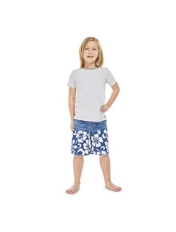 Hawaii Hangover Boy's Spandex Hawaiian Beach Board Shorts with Elastic Tie and Pocket in Classic Hibiscus Print