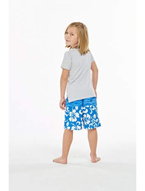 Hawaii Hangover Boy's Spandex Hawaiian Beach Board Shorts with Elastic Tie and Pocket in Classic Hibiscus Print