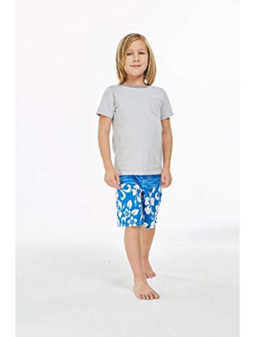 Hawaii Hangover Boy's Spandex Hawaiian Beach Board Shorts with Elastic Tie and Pocket in Classic Hibiscus Print