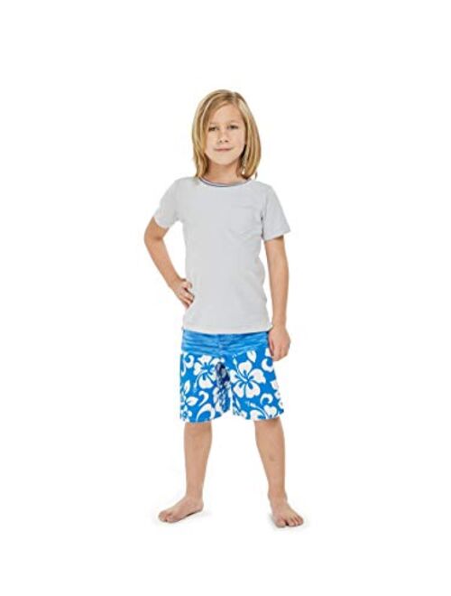 Hawaii Hangover Boy's Spandex Hawaiian Beach Board Shorts with Elastic Tie and Pocket in Classic Hibiscus Print