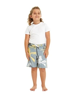 Hawaii Hangover Boy's Spandex Hawaiian Beach Board Shorts with Elastic Tie and Pocket in Crayon Palms