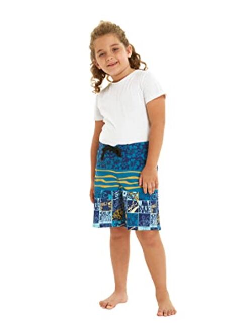 Hawaii Hangover Boy's Spandex Hawaiian Beach Board Shorts with Elastic Tie and Pocket in Faded Floral