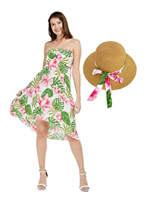 Hawaii Hangover Women's Hawaiian Luau Halter Floral Print Dress in Lotus and Orchid