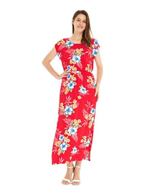 Hawaii Hangover Women's Hawaiian Luau Cap Sleeve Maxi Simple Dress in Hibiscus