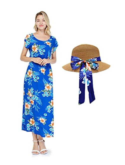 Hawaii Hangover Women's Hawaiian Luau Cap Sleeve Maxi Simple Dress in Hibiscus