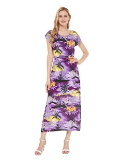 Hawaii Hangover Women's Hawaiian Luau Cap Sleeve Maxi Simple Dress in Sunset