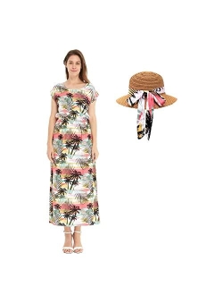 Hawaii Hangover Women's Hawaiian Luau Cap Sleeve Maxi Simple Dress in Sunset