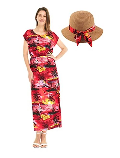 Hawaii Hangover Women's Hawaiian Luau Cap Sleeve Maxi Simple Dress in Sunset