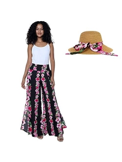 Hawaii Hangover Lady High Slit Wide Leg Pants in Tropical Pink Line Floral