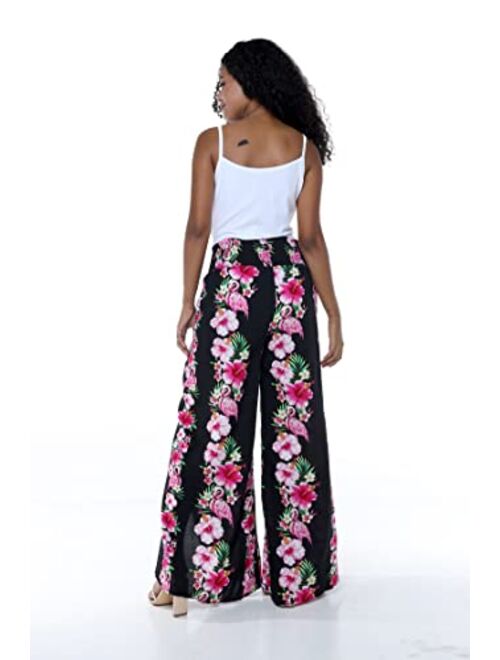 Hawaii Hangover Lady High Slit Wide Leg Pants in Tropical Pink Line Floral