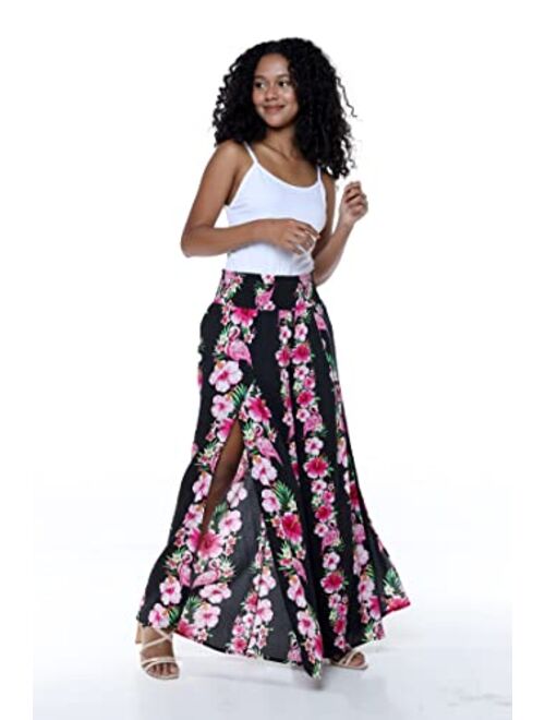 Hawaii Hangover Lady High Slit Wide Leg Pants in Tropical Pink Line Floral