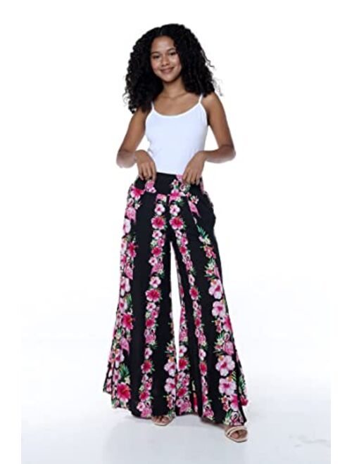 Hawaii Hangover Lady High Slit Wide Leg Pants in Tropical Pink Line Floral