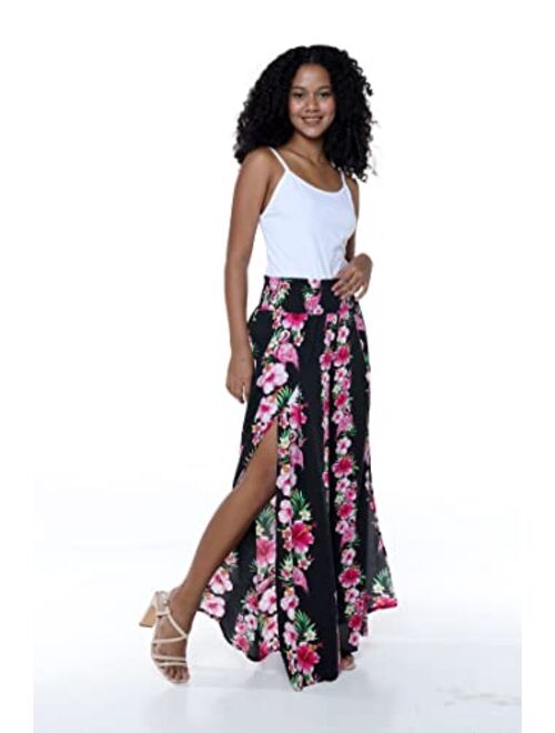 Hawaii Hangover Lady High Slit Wide Leg Pants in Tropical Pink Line Floral