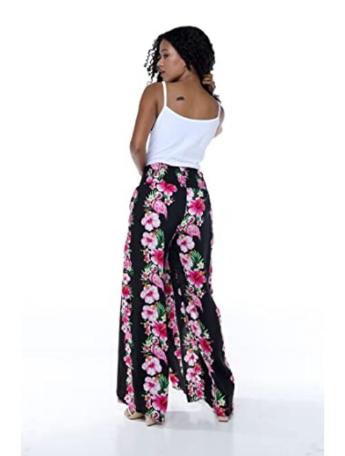 Hawaii Hangover Lady High Slit Wide Leg Pants in Tropical Pink Line Floral