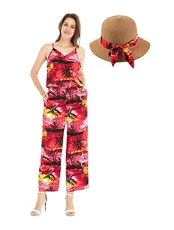 Hawaii Hangover Women's Hawaiian Strap V with Pockets Jumpsuit in Sunset Blue