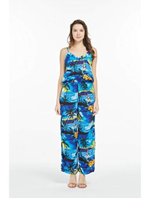 Hawaii Hangover Women's Hawaiian Strap V with Pockets Jumpsuit in Sunset Blue