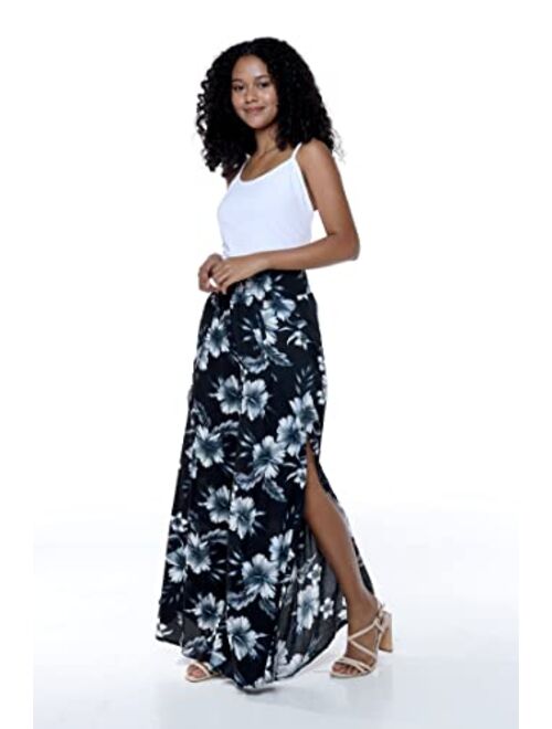 Hawaii Hangover Lady High Slit Wide Leg Pants in Midnight Bloom