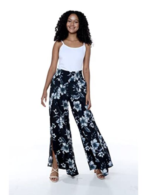 Hawaii Hangover Lady High Slit Wide Leg Pants in Midnight Bloom