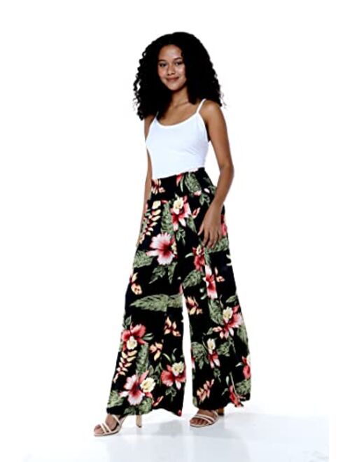 Hawaii Hangover Lady High Slit Wide Leg Pants in Pacific Palm Navy