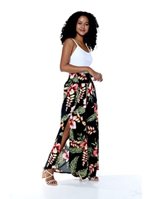 Hawaii Hangover Lady High Slit Wide Leg Pants in Pacific Palm Navy