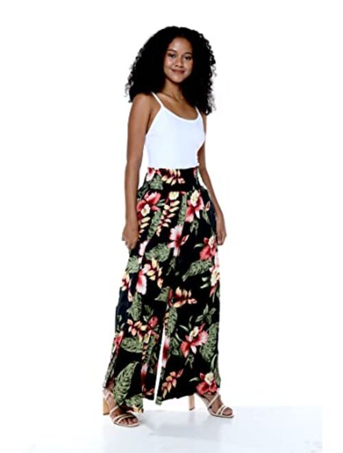 Hawaii Hangover Lady High Slit Wide Leg Pants in Pacific Palm Navy