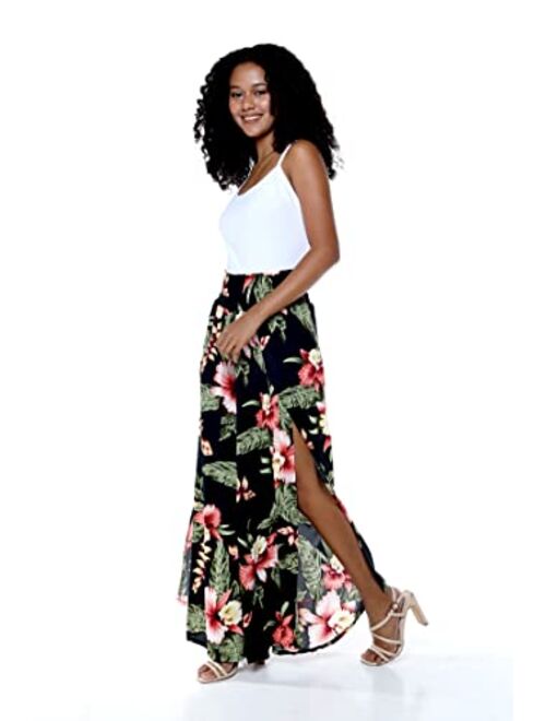 Hawaii Hangover Lady High Slit Wide Leg Pants in Pacific Palm Navy