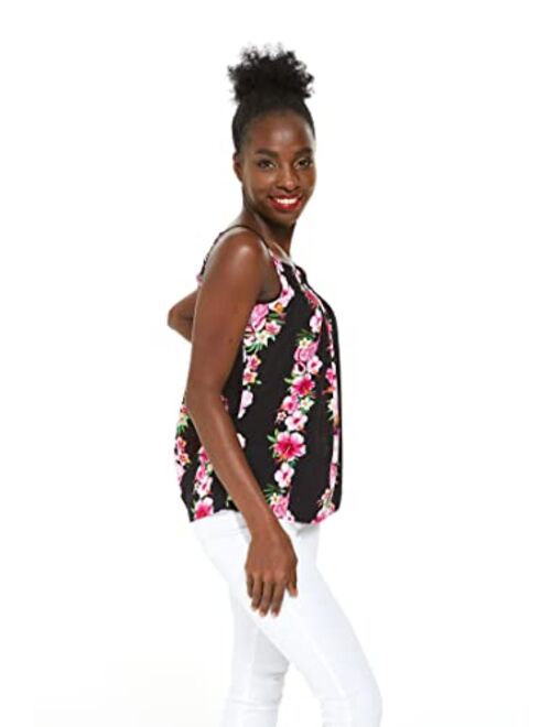 Hawaii Hangover Women's Hawaiian Spaghetti Strap Top in Pink Hibiscus Vine