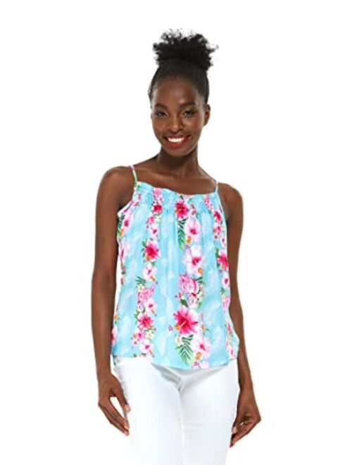 Hawaii Hangover Women's Hawaiian Spaghetti Strap Top in Pink Hibiscus Vine