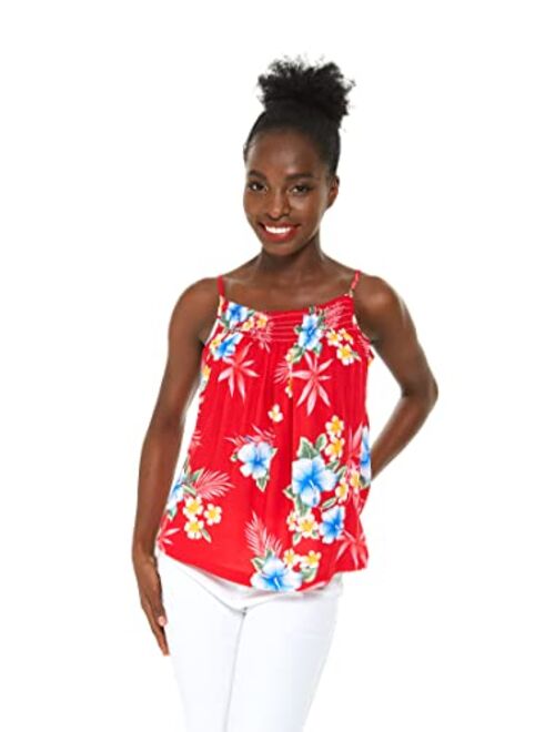 Hawaii Hangover Women's Hawaiian Spaghetti Strap Top in Hibiscus Blue