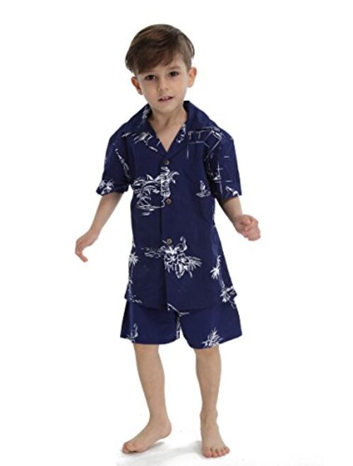 Hawaii Hangover Matching Father Son Hawaiian Luau Outfit Men Shirt Boy Shirt Shorts Navy Classic Flamingo